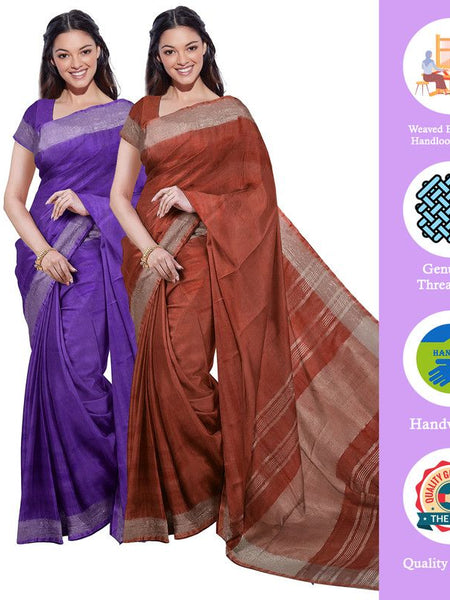 Bhagalpuri Handloom Cotton-Linen Blend Saree Combo (Pack Of 2) With Running Unstiched Blouse Piece - View 2