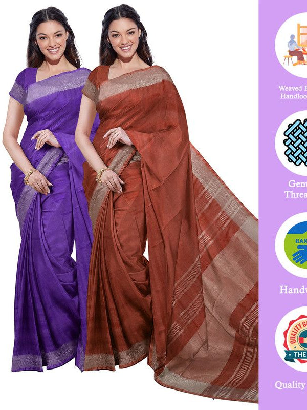Bhagalpuri Handloom Cotton-Linen Blend Saree Combo (Pack Of 2) With Running Unstiched Blouse Piece - View 2
