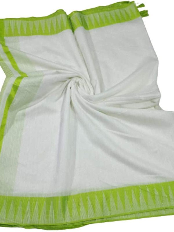 Bhagalpuri Kota Viscous Temple Border White Saree And Variable Color Border With Blouse Piece