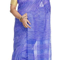 Iris Blue women's  Bhagalpuri Kota Doria Silk Semi Transparent Saree With Unstiched Blouse Piece - View 2
