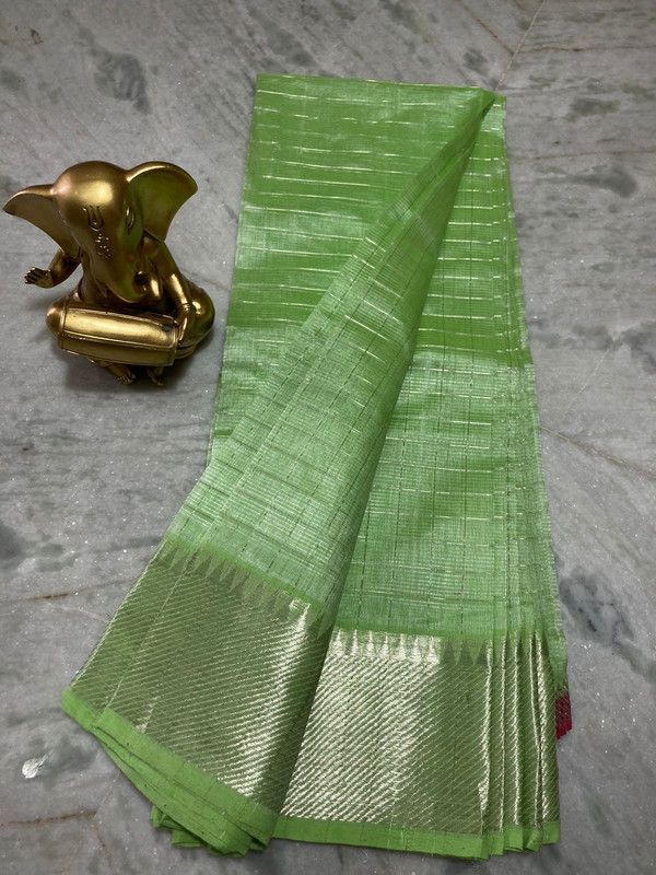 Cotton Silk Handloom Bhagalpuri Wide Border Check Saree