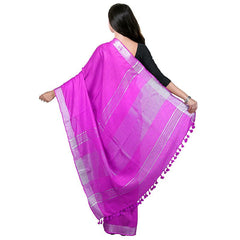 Magenta Bhagalpuri women's Handloom Linen Cotton Ethnic Wear Saree With Running Unstitched Blouse Piece - View 3