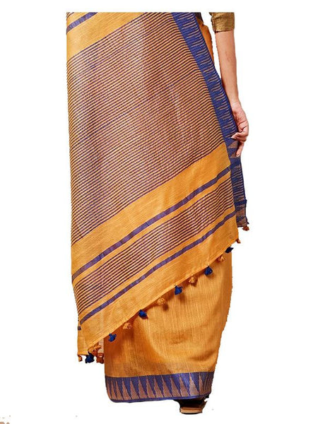 Web Orange women's Bhagalpuri Handloom Kota Silk Temple Border Saree And Variation Of Colors With Striped Blouse Piece - View 4