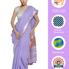 Lavener Purple-Red women's Bhagalpuri Handloom Cotton Linen Blend Contrast Pallu Saree And Unstitched Contrast Blouse Piece - View 2