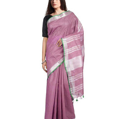 Handloom Bhagalpuri Linen-Cotton Saree With Contrast Blouse Piece