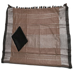 Brown Bhagalpuri Handloom women's Linen Blend Saree With Black Contrast Blouse Piece - View 4