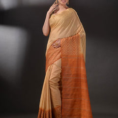 semi Tussar Silk Two Handloom Saree with Blouse Piece (Muddy_Beige & Brownish_Orange)