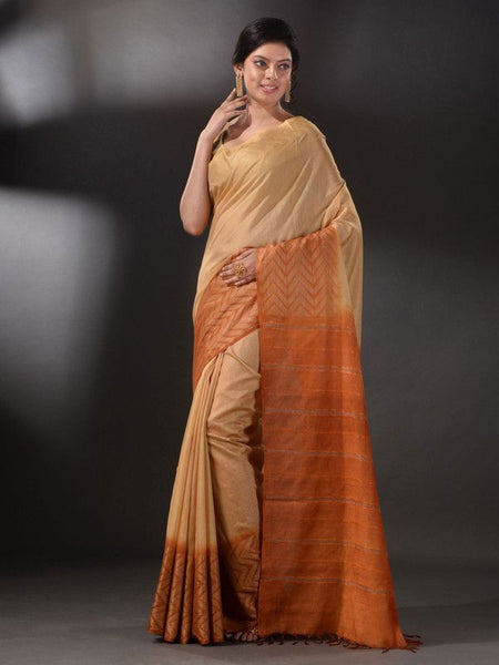 semi Tussar Silk Two Handloom Saree with Blouse Piece (Muddy_Beige & Brownish_Orange)