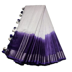 Handloom Bhagalpuri Linen Cotton Slub Blend Two Sided Two Dye Saree Running Unstitched Blouse Piece