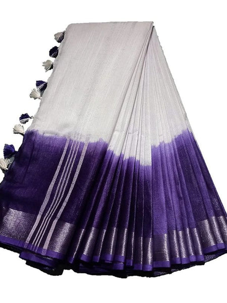 Handloom Bhagalpuri Linen Cotton Slub Blend Two Sided Two Dye Saree Running Unstitched Blouse Piece