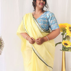 Beige-Black women's Bhagalpuri Blend Linen Saree With Contrast Blouse Piece - View 3
