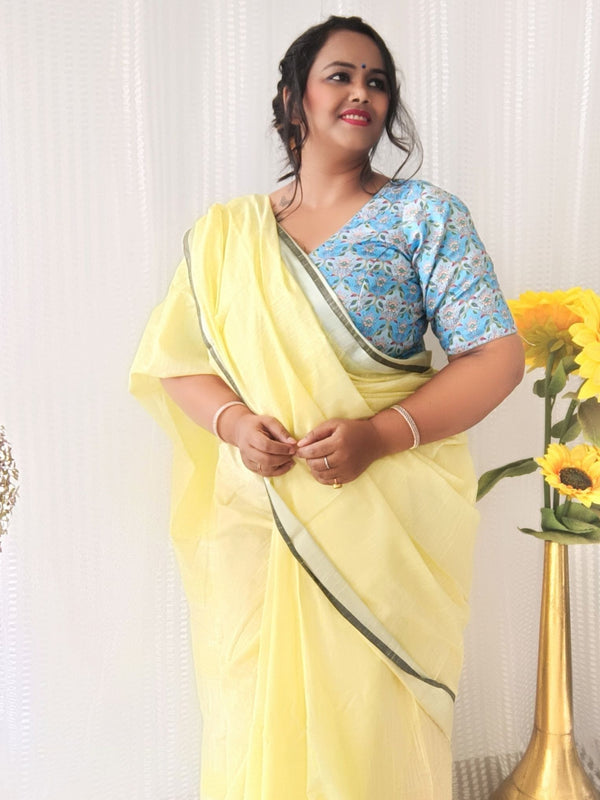 Beige-Black women's Bhagalpuri Blend Linen Saree With Contrast Blouse Piece - View 3