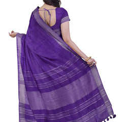 French Violet women's Bhagalpuri Handloom Linen Blend Saree And Variation Of Colors With Running Unstiched Blouse Piece - View 8