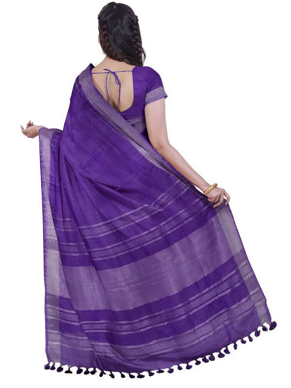 French Violet women's Bhagalpuri Handloom Linen Blend Saree And Variation Of Colors With Running Unstiched Blouse Piece - View 8