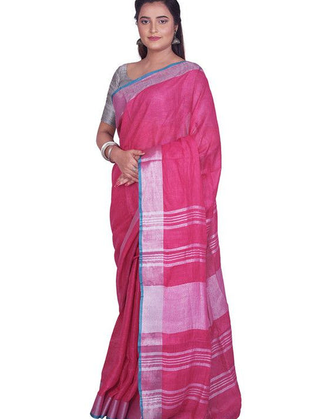 Bhagalpuri Blend Linen Saree With Contrast Blouse Piece