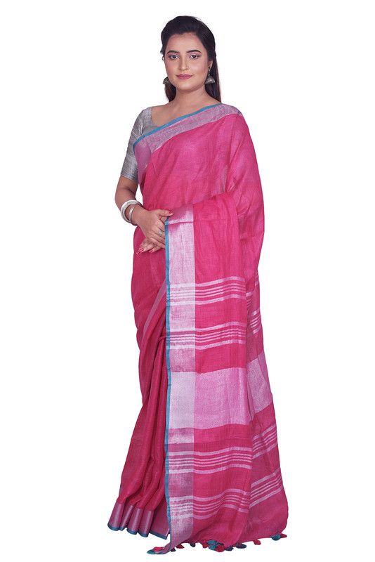 Bhagalpuri Blend Linen Saree With Contrast Blouse Piece