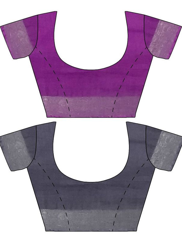 Electric Purple & Grey women's Bhagalpuri Handloom Cotton-Linen Blend Saree Combo (Pack Of 2) With Running Unstiched Blouse Piece - View 7