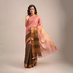 Handloom Tissue Linen Bhagalpuri Two Dye Saree - View 4