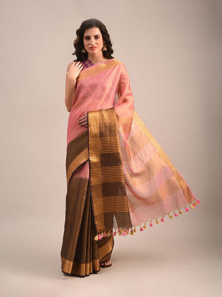Handloom Tissue Linen Bhagalpuri Two Dye Saree - View 4