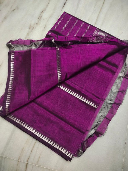 Cotton Handloom Mangalagiri Silk Saree with Temple Border (100209 Electric_Purple)