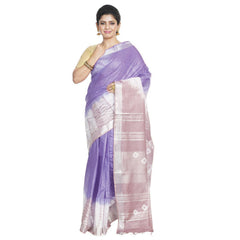 Ultra Violet & Fallow Brown women's Bhagalpuri Handloom Cotton Linen Slub Blend Tie Two Dye (Sibory Two Dye) Saree With Running Unstitched Blouse Piece