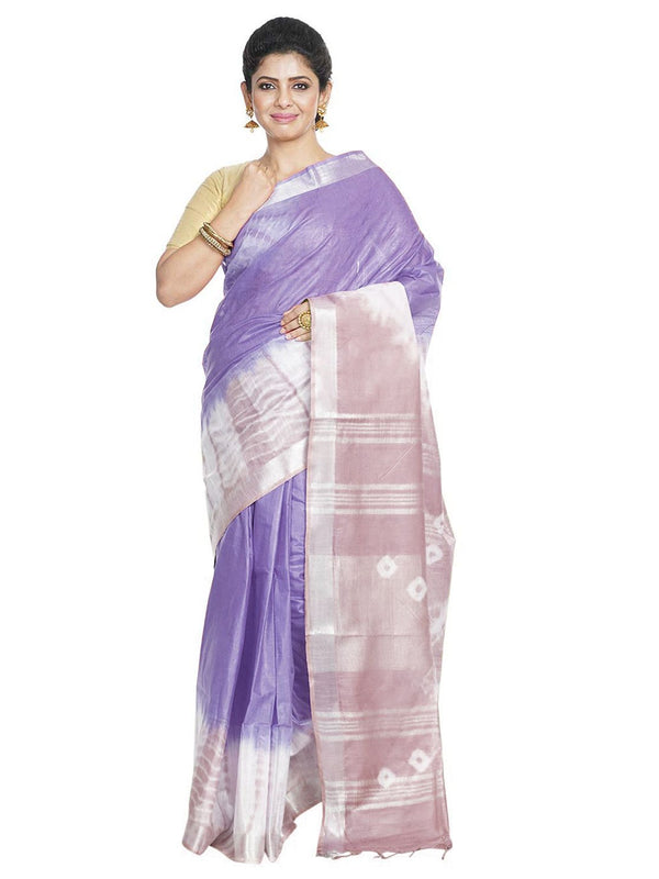 Ultra Violet & Fallow Brown women's Bhagalpuri Handloom Cotton Linen Slub Blend Tie Two Dye (Sibory Two Dye) Saree With Running Unstitched Blouse Piece