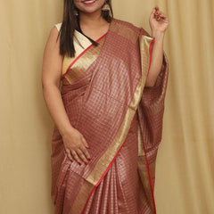 Handloom Linen Cotton Blend Bhagalpuri Check Saree with Contrast Blouse Piece - View 5