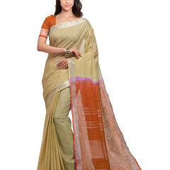 Handloom Bhagalpuri Linen Cotton Slub Blend Two Dye Saree With Running Unstitched Blouse Piece - View 2