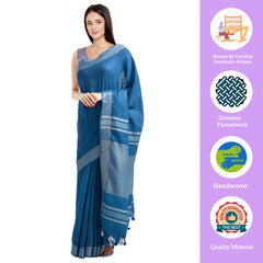 California Blue women's Bhagalpuri Handloom Blend Linen-Cotton Saree With Running Unstiched Blouse Piece_Free Size_Variation Of Colors - View 2