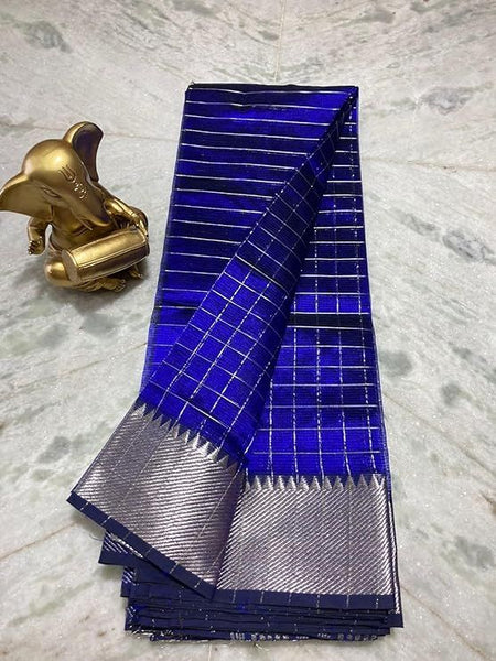 Cotton Silk Handloom Bhagalpuri Wide Border Check Saree
