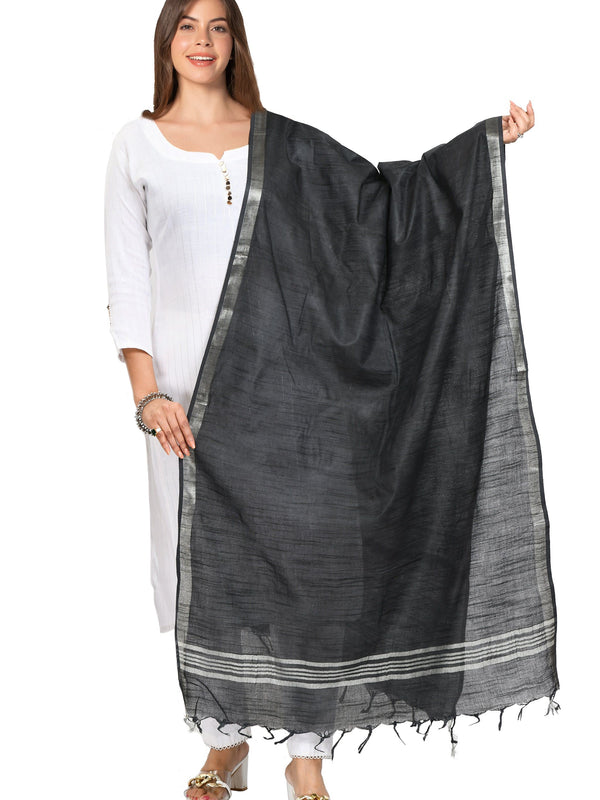 Linen Handloom Bhagalpuri Black Dupatta