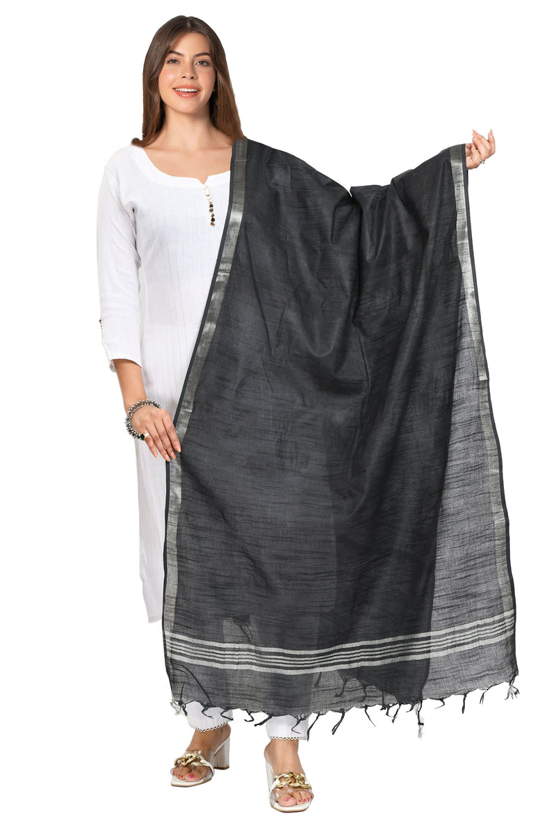Linen Handloom Bhagalpuri Black Dupatta