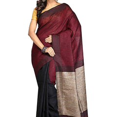 Pure Linen with Ghicha Pallu Dual Color Handloom Saree (Maroon-Black)