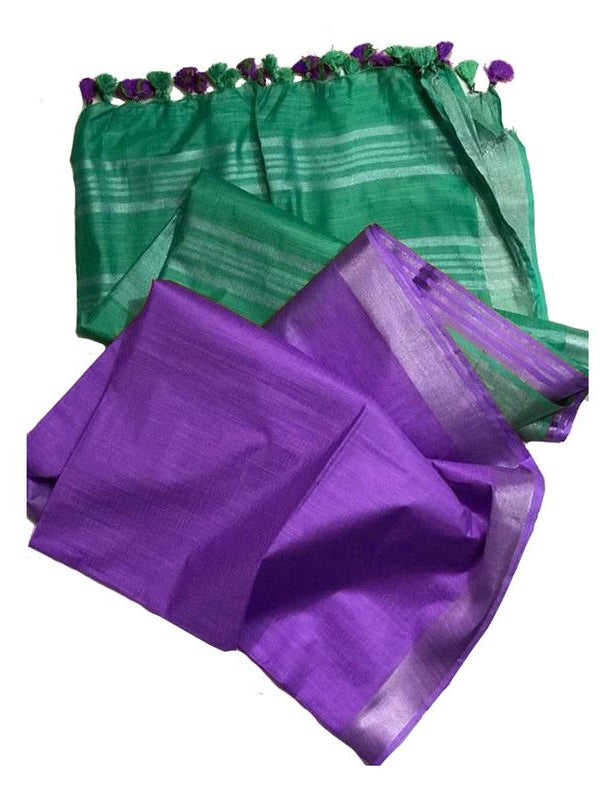 Bhagalpuri women's Ethnic Wear Handloom Linen Cotton Blend Zari Border Two Dye Saree With Running Unstitched Blouse Piece