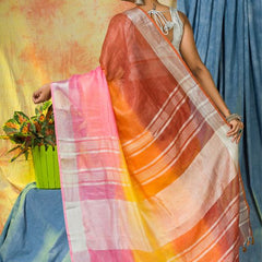 Multi Color Dye Handloom Linen Bhagalpuri Saree for women's - View 3