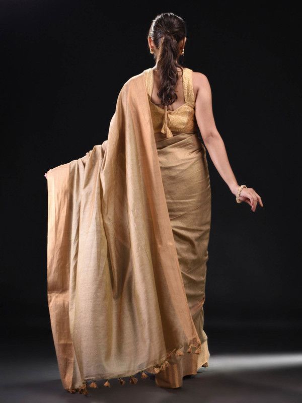 Brown Bhaglpuri Munga Blend Handloom Tussar Saree with Blouse Piece - View 3