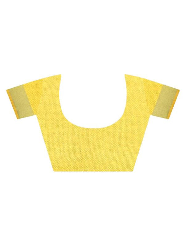 Linen Cotton Blend Contrast Handloom Bhagalpuri Saree (Grey-Yellow) - View 5