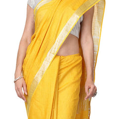 Cobalt Blue & Yellow women's Bhagalpuri Handloom Cotton-Linen Blend Saree Combo (Pack Of 2) With Running Unstiched Blouse Piece - View 6