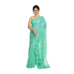 Aquamarine Turquoise women's Bhagalpuri Kota Doria Silk Semi Transparent Saree With Unstiched Blouse Piece