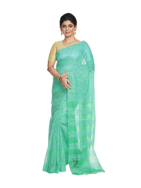 Aquamarine Turquoise women's Bhagalpuri Kota Doria Silk Semi Transparent Saree With Unstiched Blouse Piece