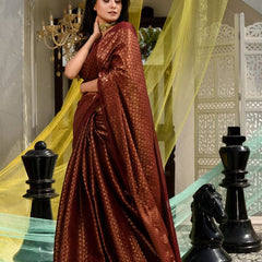 Maroon Red Cotton Tissue Silk Designer Handloom Bhagalpuri Saree - View 4
