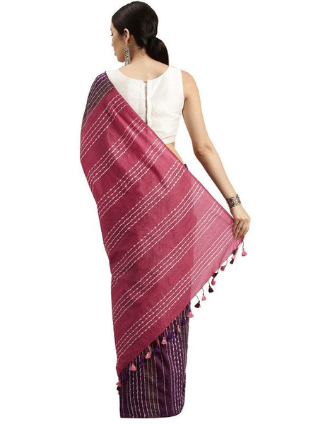 Byzantium Purple & Mulberry Pink women's Kota Art Silk Saree With Blouse Piece - View 2