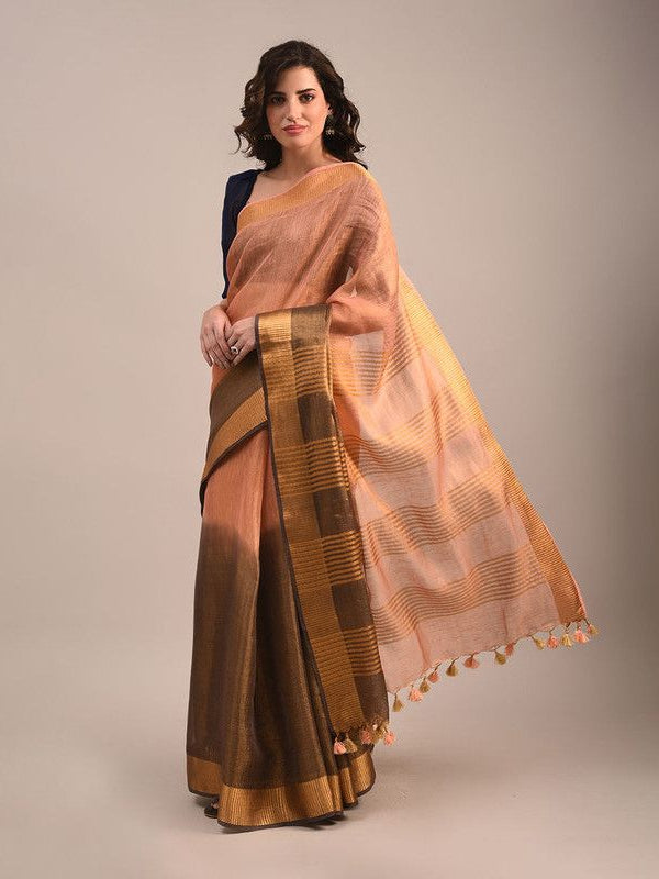 Tissue Linen Handloom Two Dye Saree
