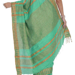 Paris Green women's Bhagalpuri Handloom Kota Silk Temple Border Saree And Variation Of Colors With Striped Blouse Piece - View 2