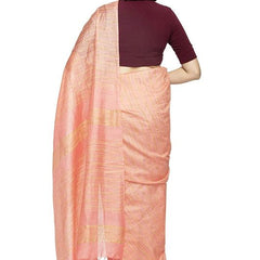 Bollywood Kota Silk Striped Handloom Apricot Orange Saree - View 5