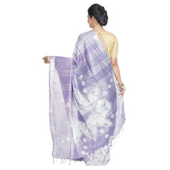 Tiffany Cyan & Pale Purple women's Bhagalpuri Handloom Cotton Linen Slub Blend Tie Two Dye (Sibory Two Dye) Saree With Running Unstitched Blouse Piece