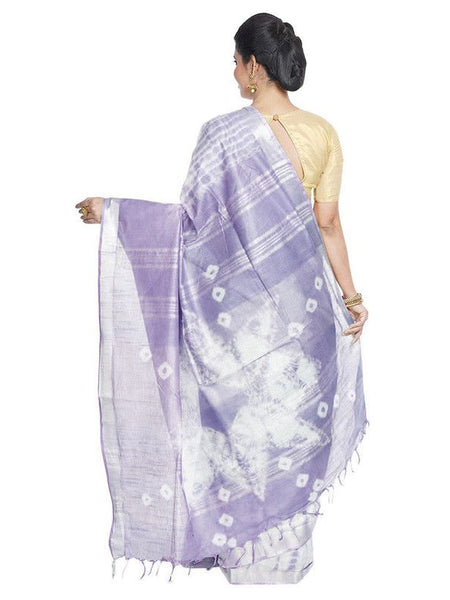 Tiffany Cyan & Pale Purple women's Bhagalpuri Handloom Cotton Linen Slub Blend Tie Two Dye (Sibory Two Dye) Saree With Running Unstitched Blouse Piece