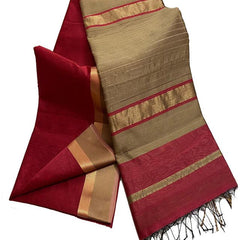 Bhagalpuri Cotton Tussar Silk Saree with Designed Border (Ruby Red)