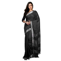 Black Bhagalpuri women's Handloom Linen Cotton Ethnic Wear Saree With Running Unstitched Blouse Piece - View 7