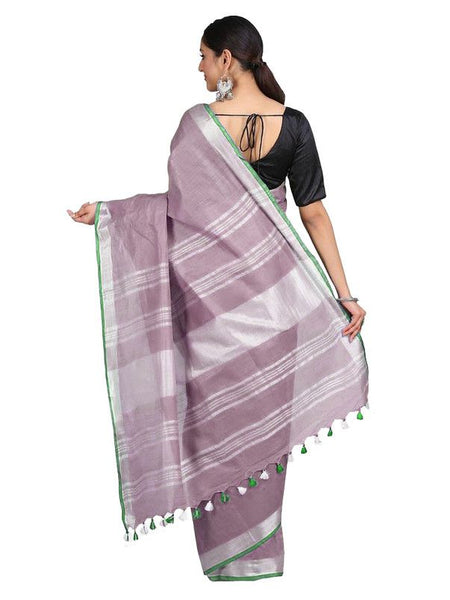 Mountbatten Pink women's Handloom Bhagalpuri Linen-Cotton Saree With Contrast Blouse Piece - View 3